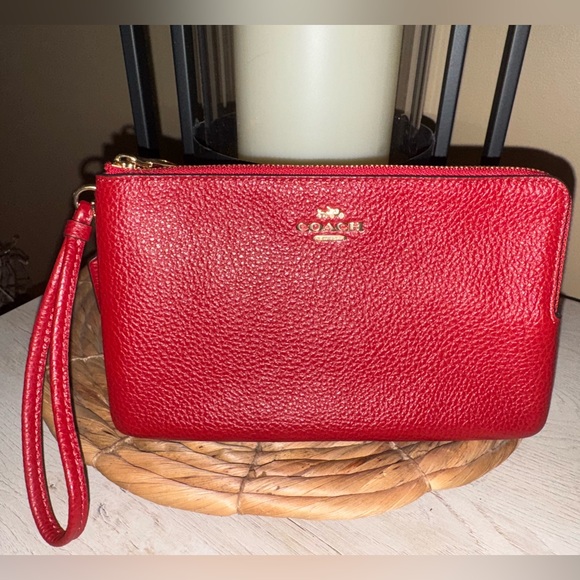 Coach Handbags - Coach Double Zip Red Leather Wristlet Wallet | Excellent Condition